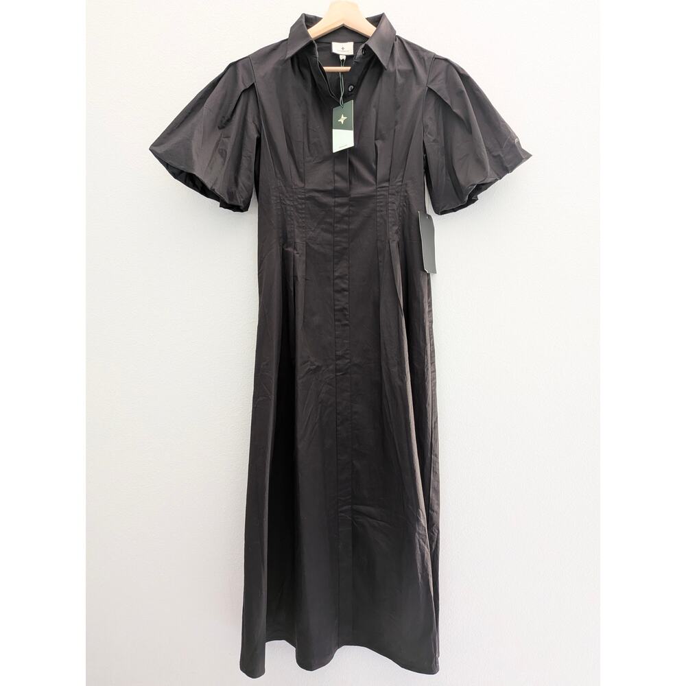 Tuckernuck Delaney Dress Size Medium M Black Cotton Maxi Shirt Dress Pockets Med - Picture 4 of 11